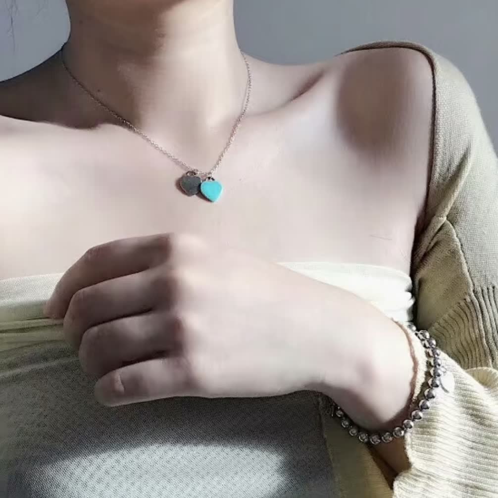 Tiffany & Co. Blue Enamel Heart Tag Necklace